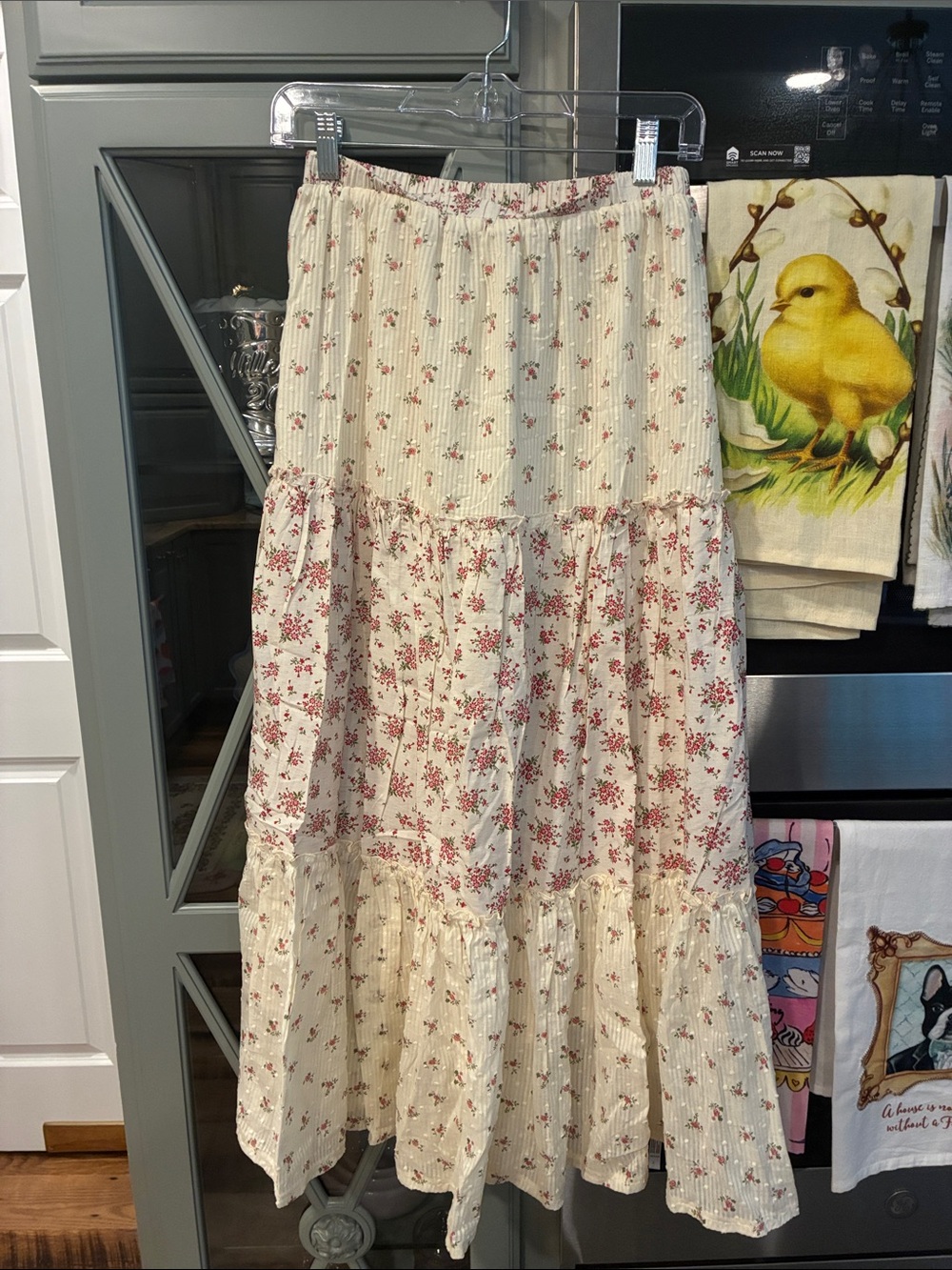 Laffaire Tiered Cream Floral Maxi Skirt cottagecore summer feminine - Picture 2 of 4